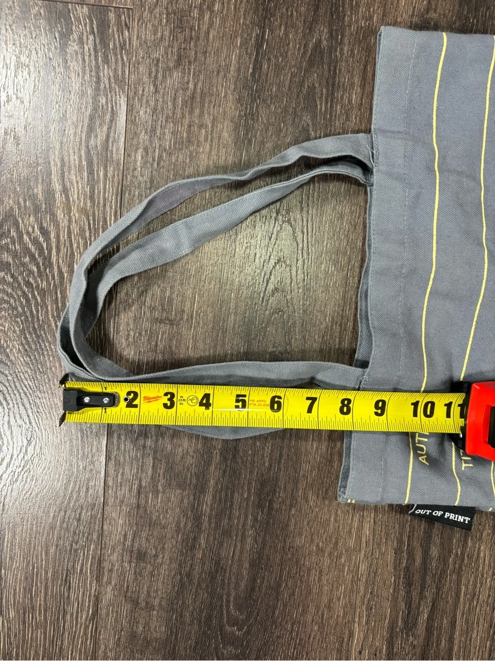 Gray Canvas Tote Bag with Yellow Library Card Print - Bags
